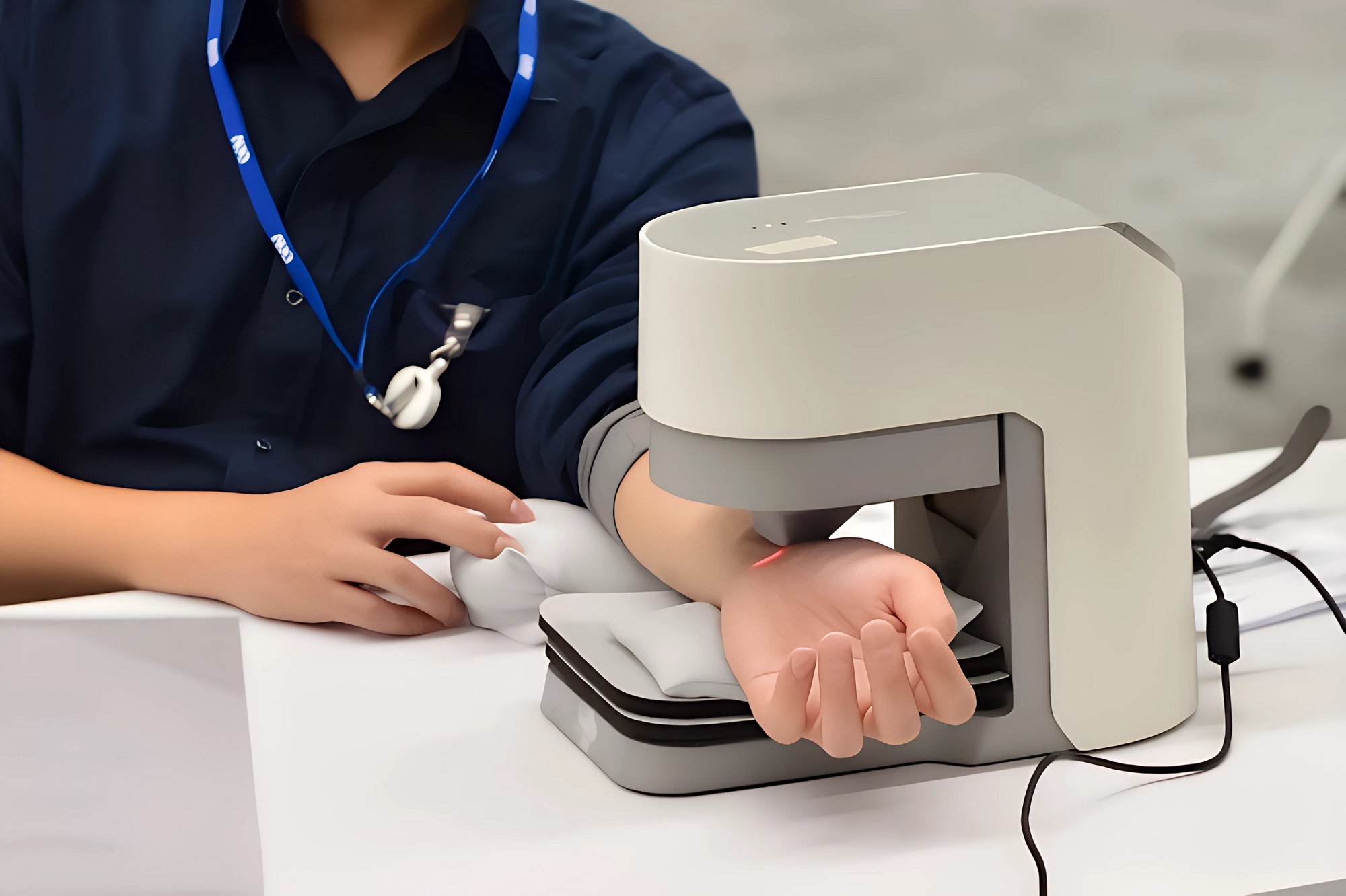 友達耘康中醫數位化檢測解決方案之脈象檢測系統採用高靈敏多點式壓力感測器，可真實還原「寸、關、尺」三部脈象量測結果