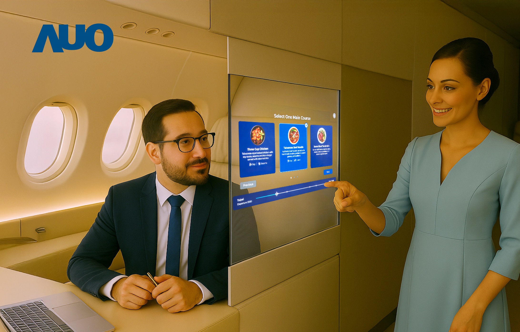 好体育全站登录平台研发全球最薄17.3 吋双面透明 Micro LED 显示器，可在同一屏幕之双边投射不同信息，创造独特的&rdquo;透明化&rdquo;互动；图为实时翻译交流应用情境