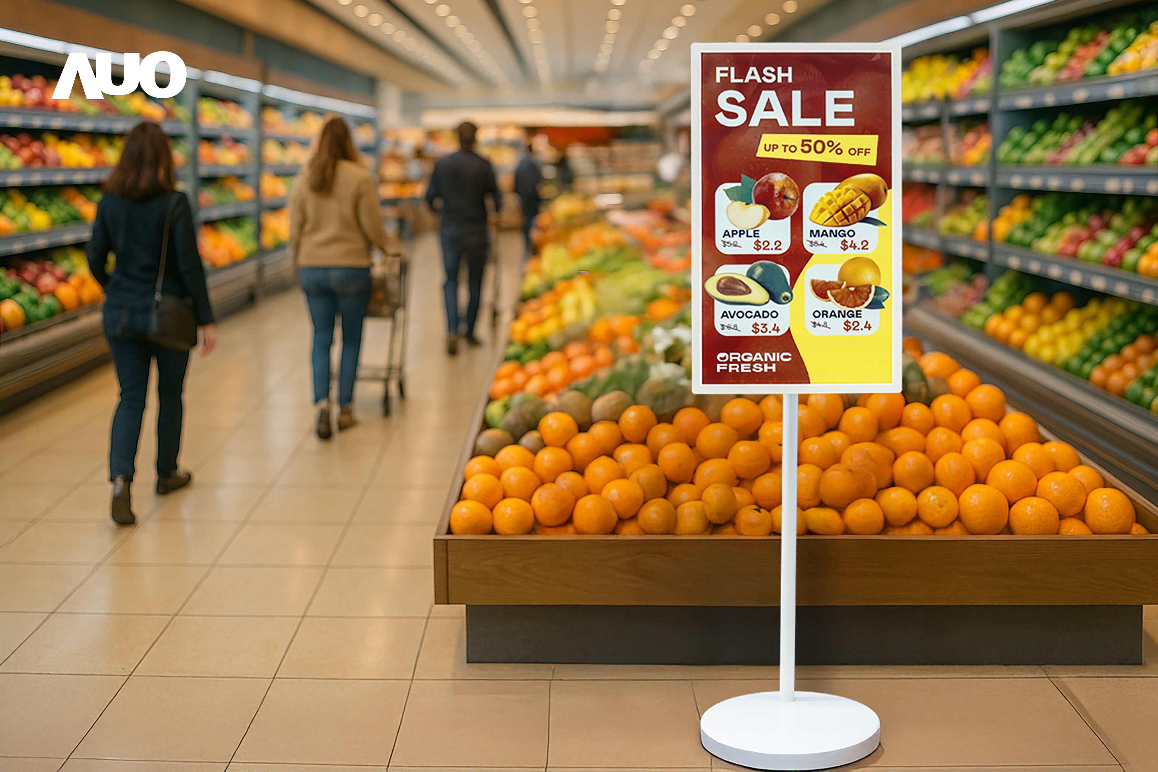 达擎首亮相低功耗、全彩的〝aecoPost电子纸解决方案〞，仅在更新画面时需要微量的电力驱动，无需布建电线的便捷设计，使其可灵活应用、随意置放，并可透过云端或行动装置app，轻松管理及排程广告内容，晋升店头营销利器。